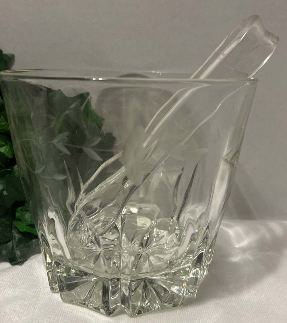 VTG Princess House Regency Ice Bucket Heritage Etched Floral Glass Crystal 5.5"
